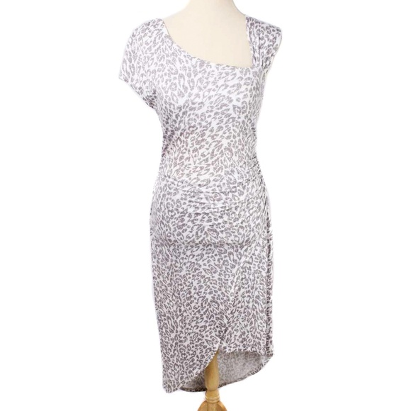 ECOSKIN White & Gray Animal Print Hi Low Fitted Sheath Dress Size M - Picture 2 of 6